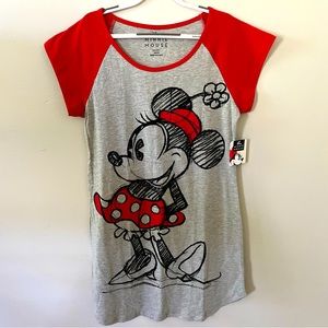 Disney Minni Mouse Gray and Red Night Shirt, Women, New With Tags, XS/S